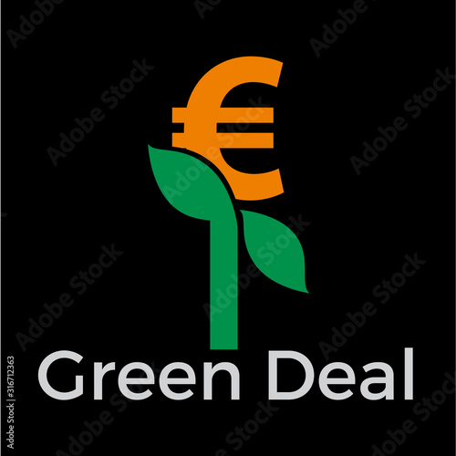 Green deal. Conceptual illustration with flowers and euro sign