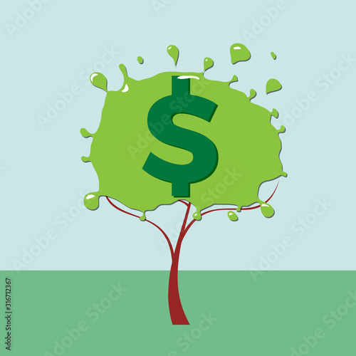 Green deal. Conceptual illustration with tree and dollar sign