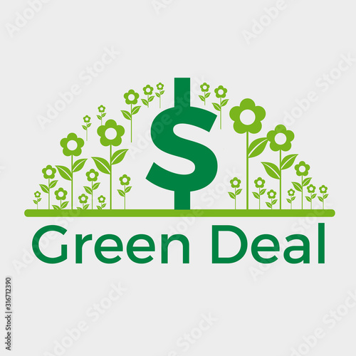 Green deal. Conceptual illustration with flowers and dollar sign