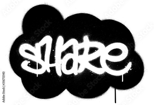 graffiti sprayed white share word in a black cloud