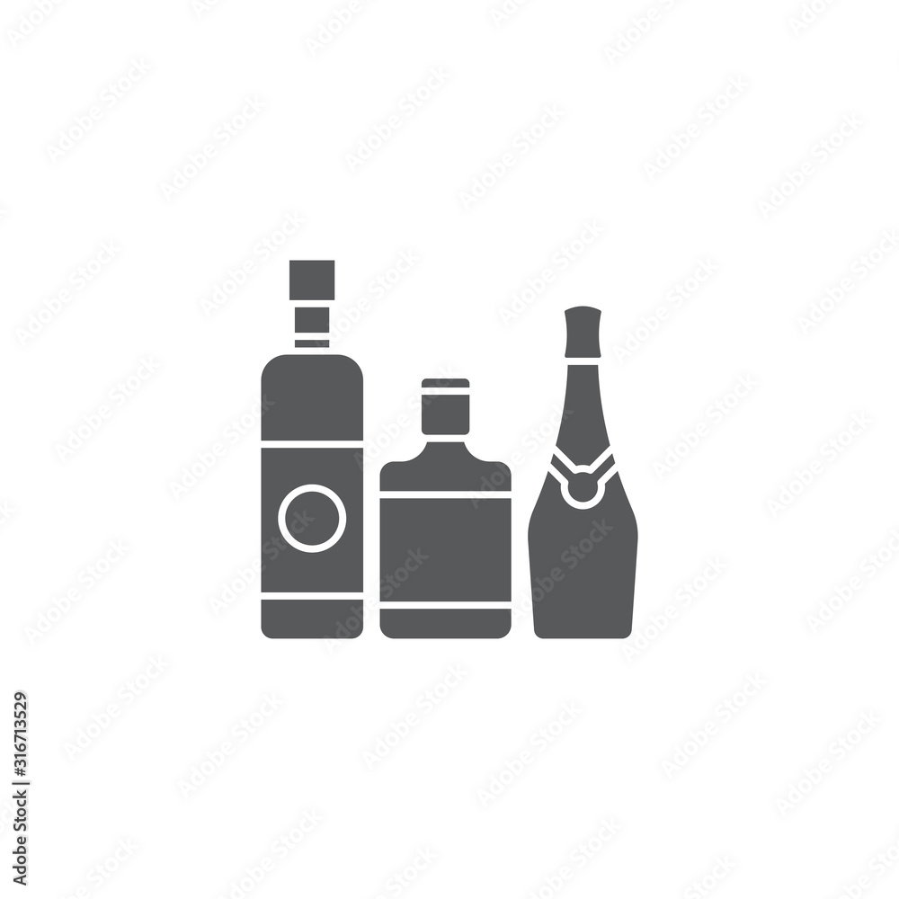Alcohol beverage bottles vector icon symbol isolated on white background Alcohol beverage bottles vector icon symbol isolated on white background