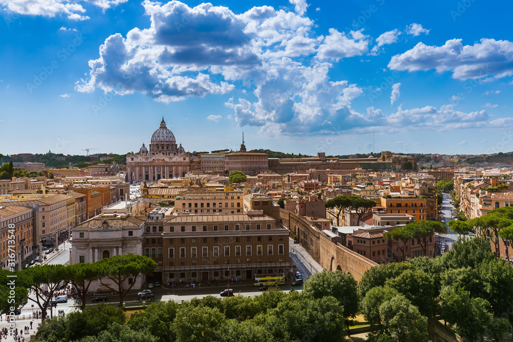 View from Castle de Sant Angelo to Vatican in Rome Italy