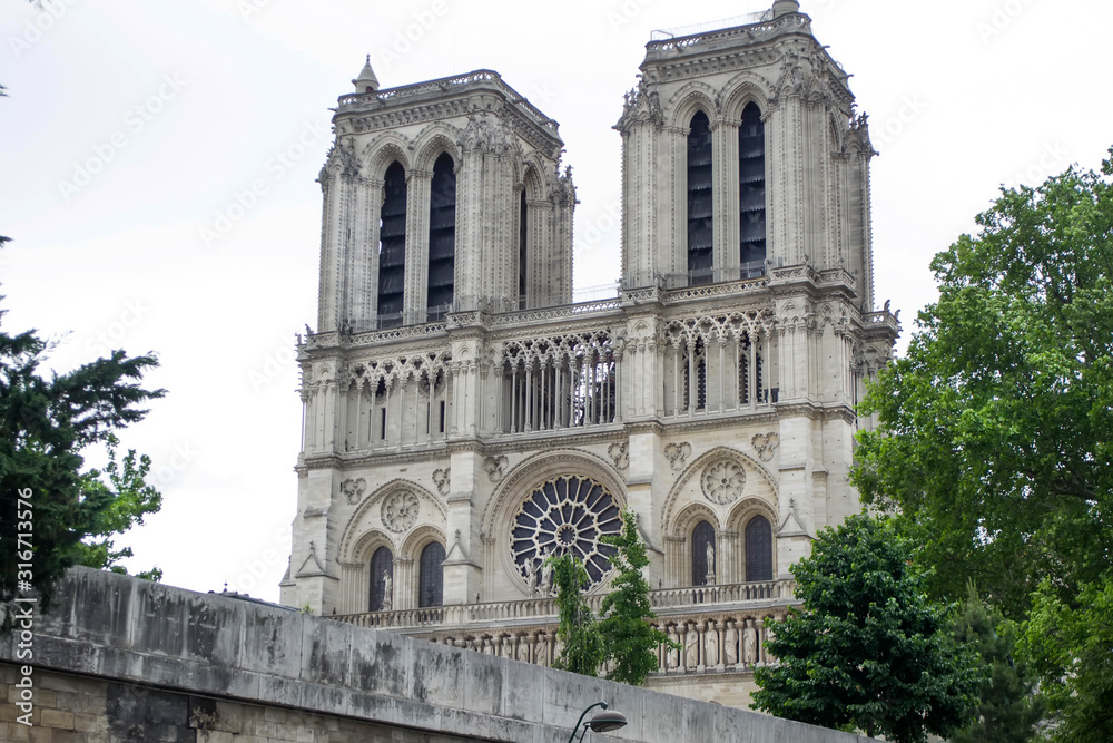 Notre Dame Cathedral in the center of Paris. Close up.