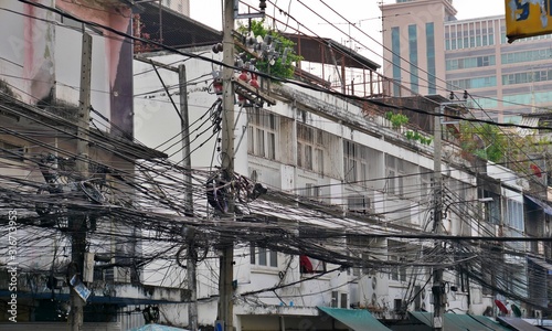 Photography Chaotic Electricity lines in Bangkok, Thailand