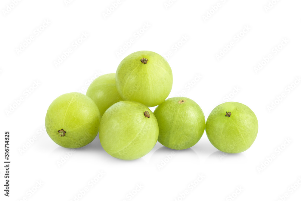 indian gooseberry with leaf isolated on white background