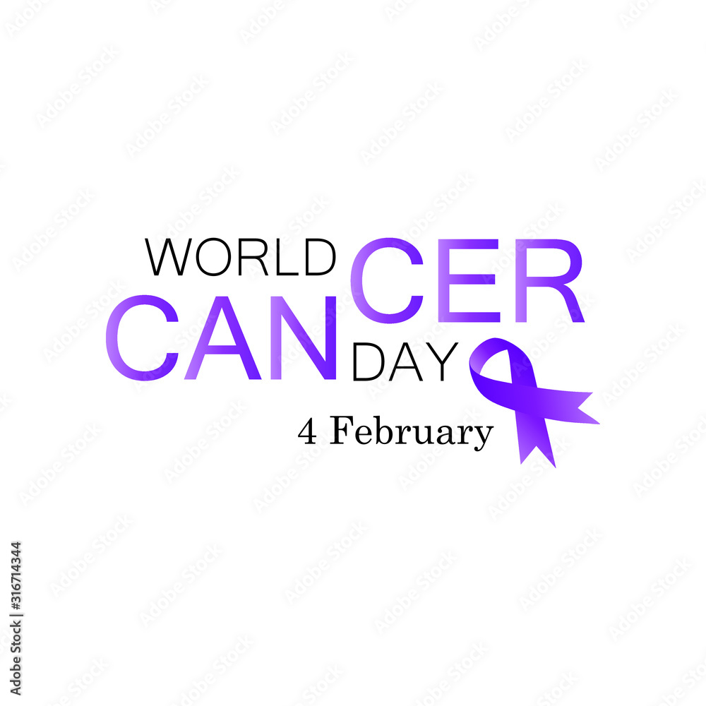 World Cancer Day on February 4th. Vector illustration with violet ribbon and white background