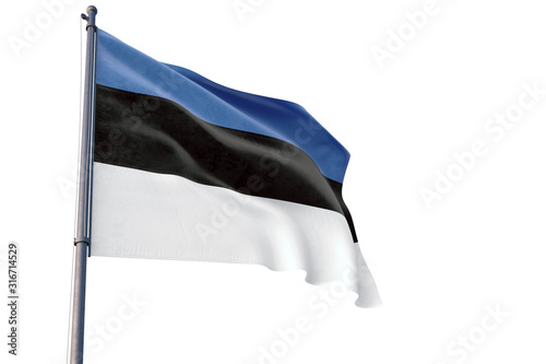 Foto Estonia flag waving on pole with white isolated background