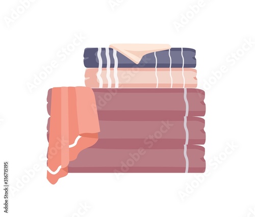 Bathroom towels pile flat colorful vector illustration. Soft folded towels st...