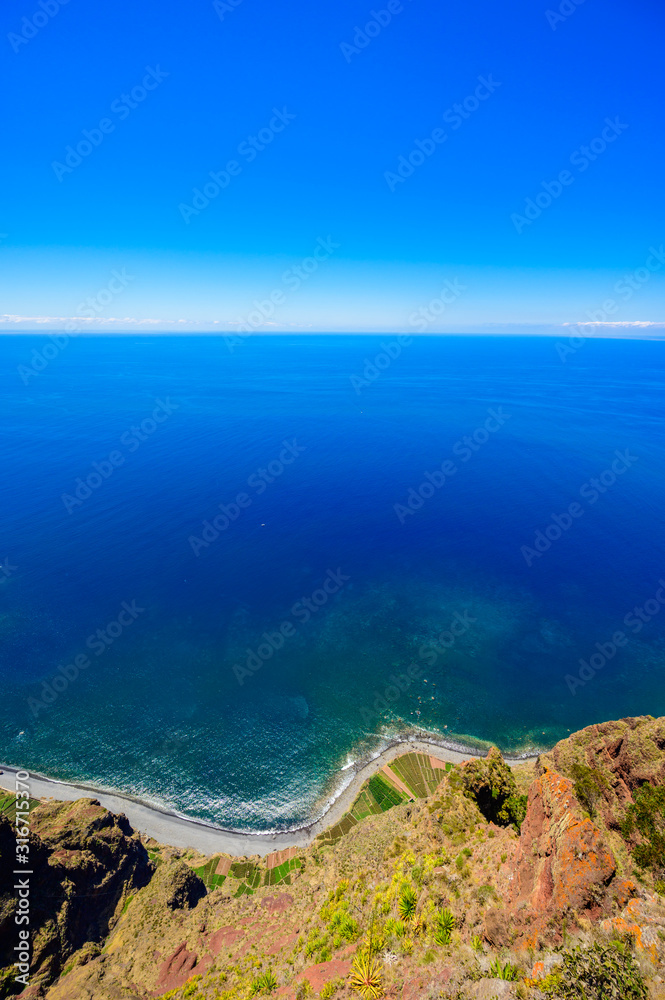 Amazing panorama view from Cabo Girao cliff close to Camara de Lobos on Madeira island, Portugal