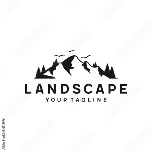 Mountain, landscape, outdoor, adventure retro logo design
