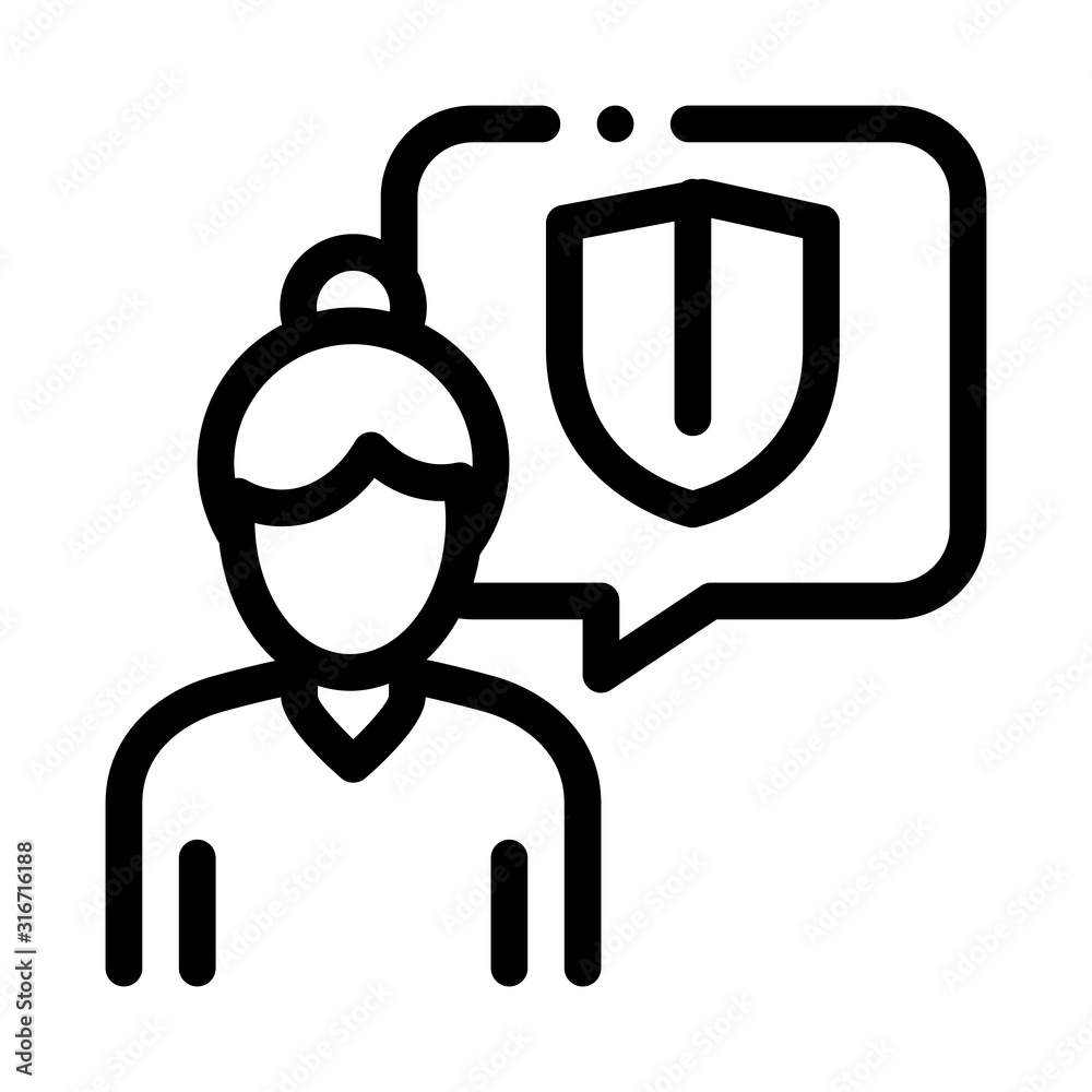 Old Woman Shield Icon Vector. Outline Old Woman Shield Sign. Isolated Contour Symbol Illustration Old Woman Shield Icon Vector. Outline Old Woman Shield Sign. Isolated Contour Symbol Illustration