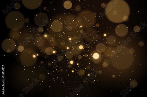 Abstract glares bokeh effect with glitters on a black background. Christmas lights. Vector illustration