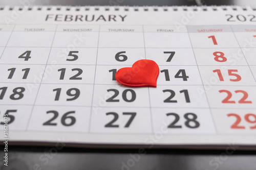 Valentines day in calendar.