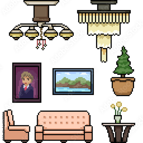 vector pixel art living room