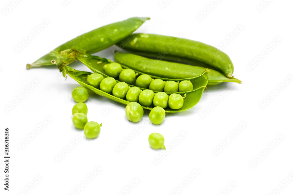 Fresh green peas isolated on white background Fresh green peas isolated on white background