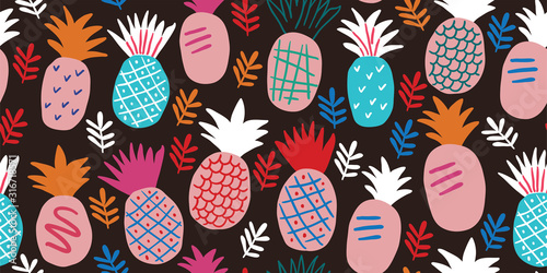 seamless pattern with tropical fruits - pineapples