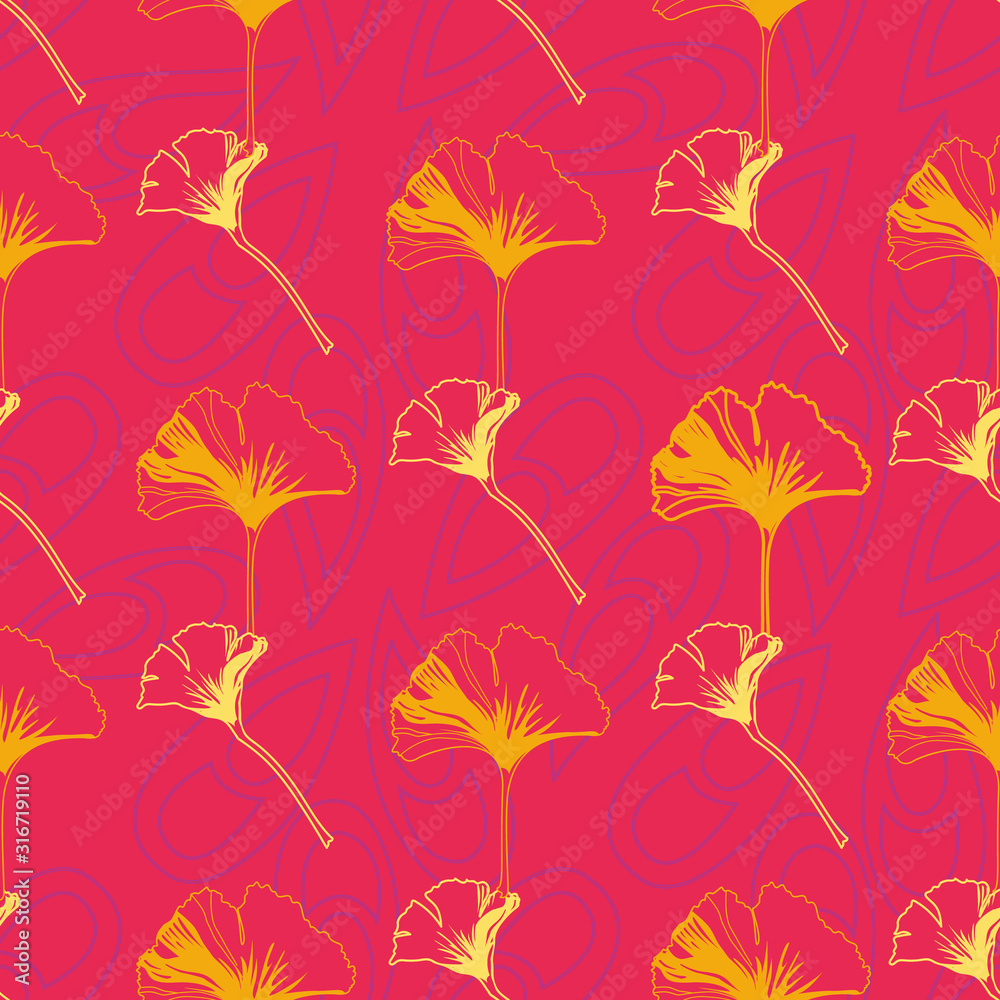 Vector seamless pattern ginko wax with yellow and orange ginkgo leaves