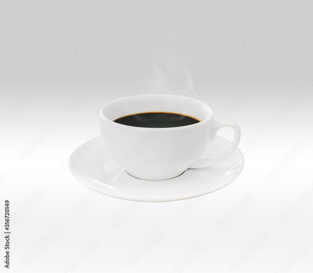 Hot aroma coffee on white cup isolated white background Hot aroma coffee on white cup isolated white background