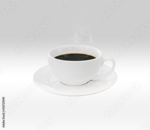 Hot aroma coffee on white cup isolated white background