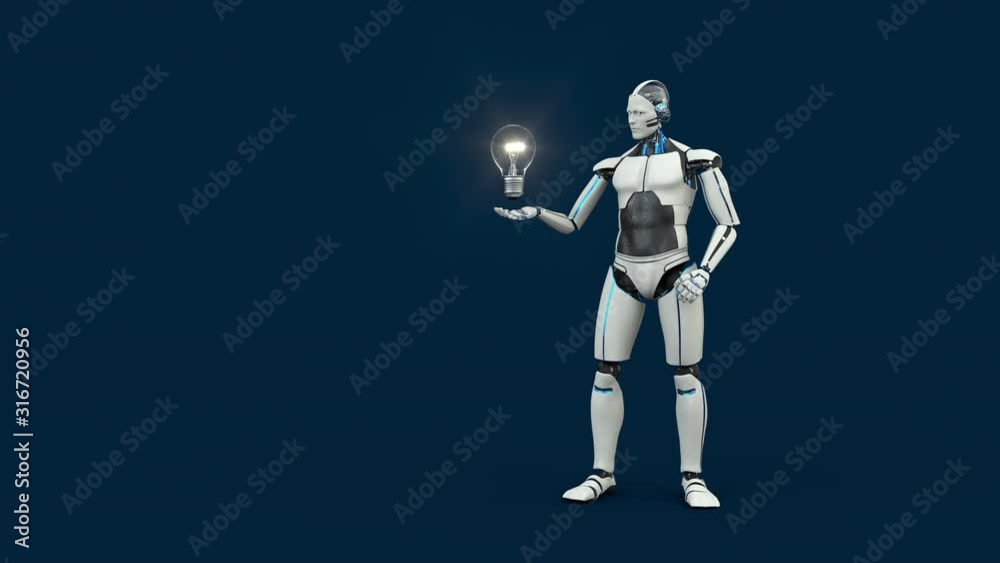 4k Video ProRes 4444, Humanoid Robot Idea Bulb 4k Video ProRes 4444, Humanoid Robot Idea Bulb