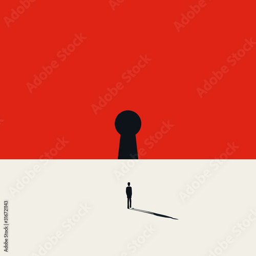 Business solution vector concept with keyhole in wall and businessman. Symbol of innovative, creative strategy.