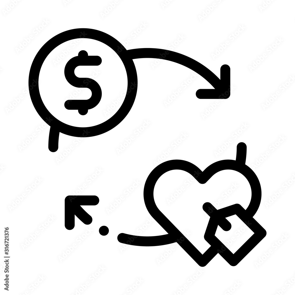 Heart Dollar Coin Icon Vector. Outline Heart Dollar Coin Sign. Isolated Contour Symbol Illustration Heart Dollar Coin Icon Vector. Outline Heart Dollar Coin Sign. Isolated Contour Symbol Illustration