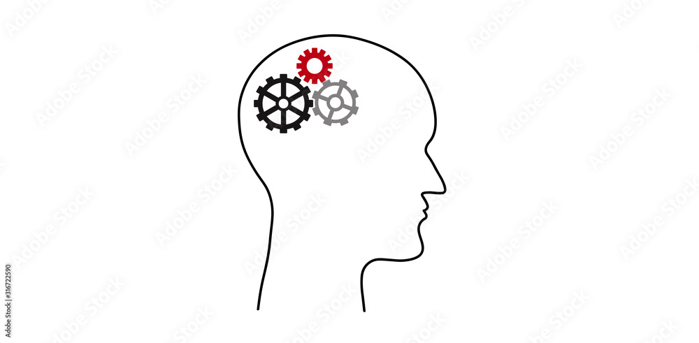 Man's head with gears inside. Thoughts and brain work. Robot on a mission. Man's head with gears inside. Thoughts and brain work. Robot on a mission.