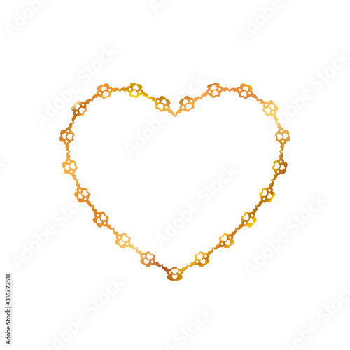 Gold frame heart shaped patterned of small hearts. Golden jewelry isolated on white background. Vector illustration.