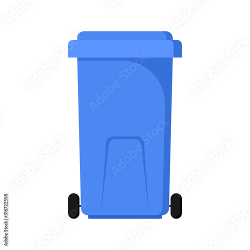 Blue trash can on wheels for separate sorting waste, Zero waste concept stock vector illustration on a white background. 