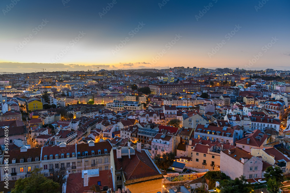 View to Lisbon, Portugal at sunset