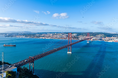 View to river and city from The Statue Of Jesus Christ in Lisbon, Portugal