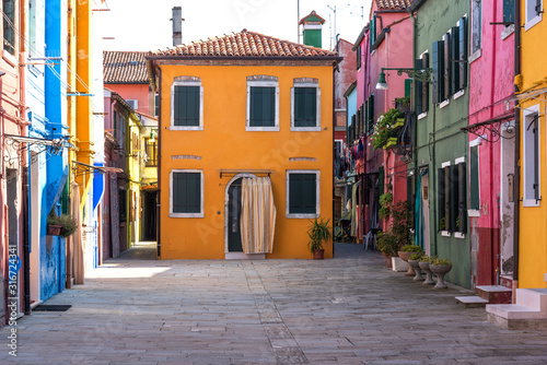 Amazing view of colorful houses in Burano, Venice, Italy.