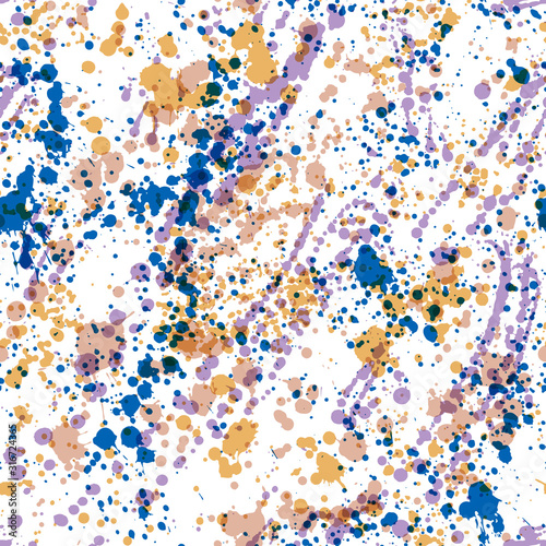 Paint spatters seamless pattern. Multicolor paint spray texture