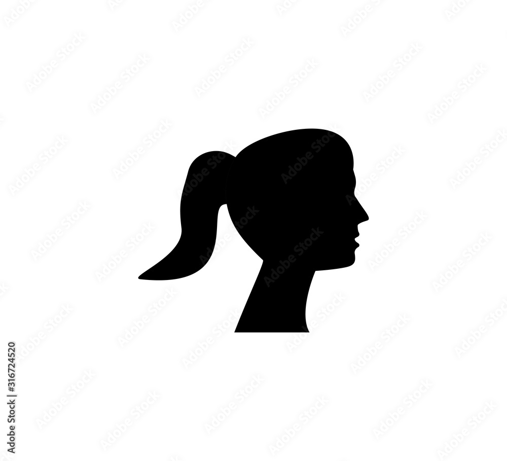 Woman head silhouette. Vector illustration. Flat., black