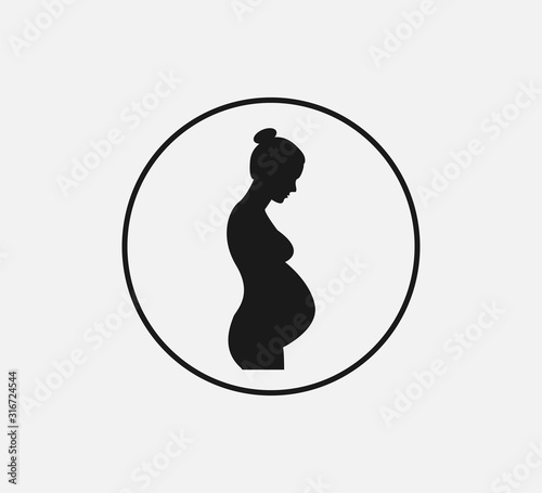 Woman Pregnant, silhouette icon. Vector illustration. Flat.