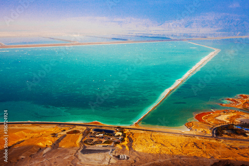 The dead sea view from the desert near Ein Bokek, Israel photo