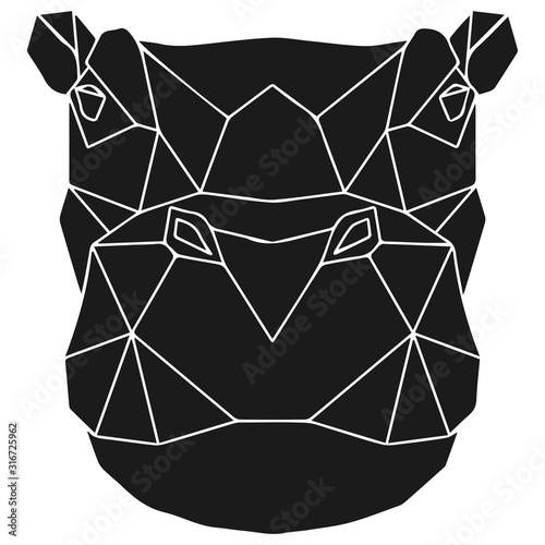 The black geometric head of hippo. Hippopotamus polygonal abstract animal of Africa. Vector illustration.