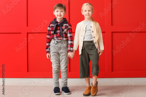 Cute little children in aut...
