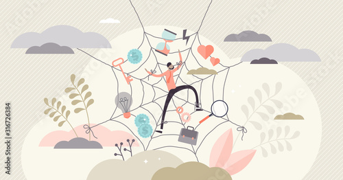 Entanglement daily life routine concept flat tiny person vector illustration