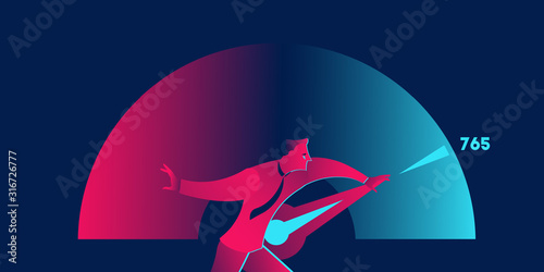 Increase credit score business concept in red and blue neon gradients photo