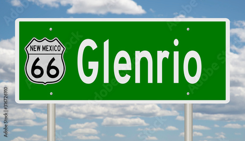 Rendering of a green 3d highway sign for Glenrio New Mexico  photo