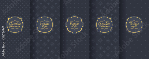 Set of dark vintage seamless backgrounds for luxury packaging design.