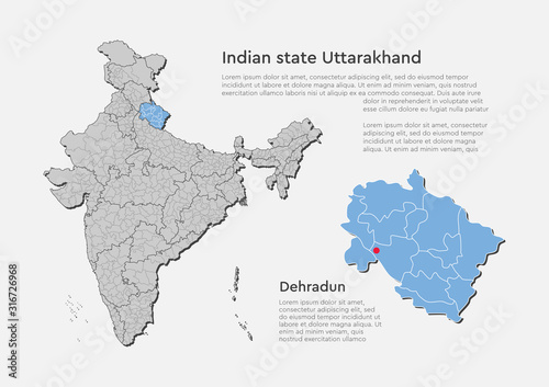 India country map and state Uttarakhand template photo