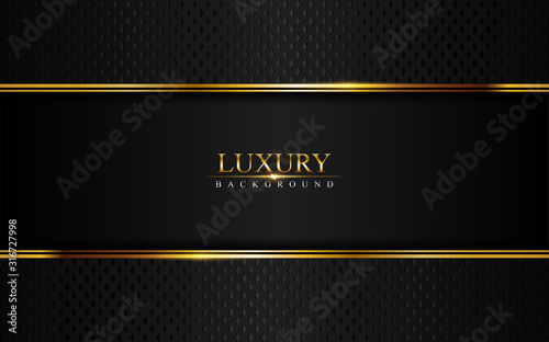 Luxury black background combine with glowing golden lines. Overlap layer textured background