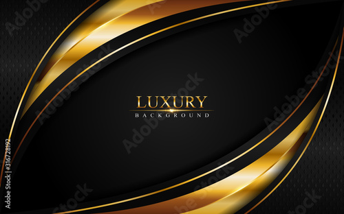 Luxury black background combine with glowing golden lines. Overlap layer textured background