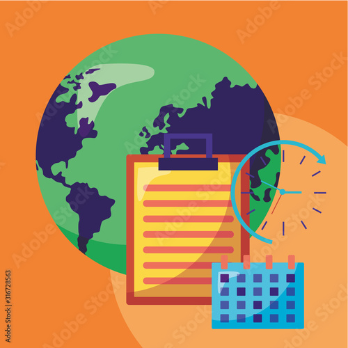 logistic delivery service with world planet and checklist