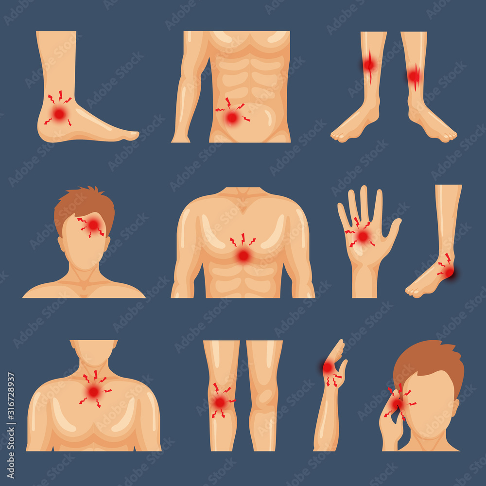 Physical injury. Body parts shoulders trauma pain legs healthy ...