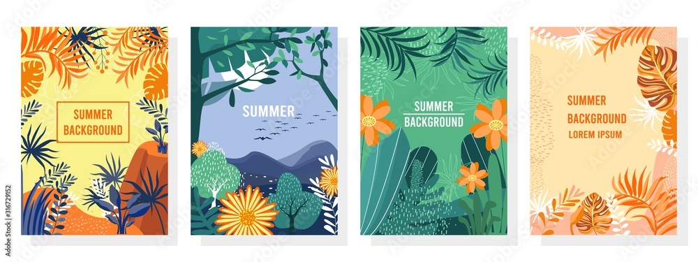 Vector set summer background, Nature background, banner, cover, templates, posters. - obrazy, fototapety, plakaty 