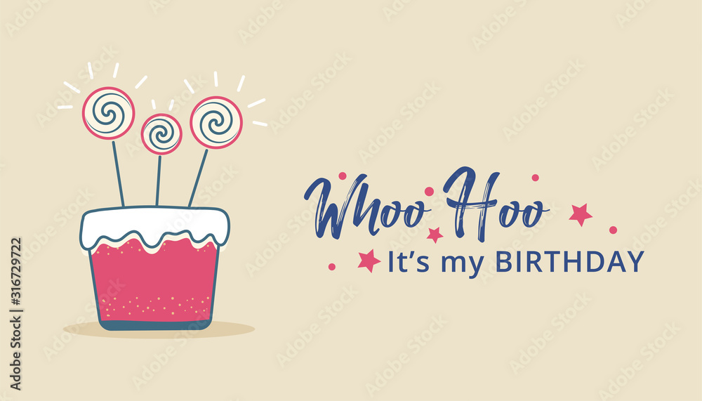 Minimal style birthday banner with cake and typography - Vector Illustration Minimal style birthday banner with cake and typography - Vector Illustration