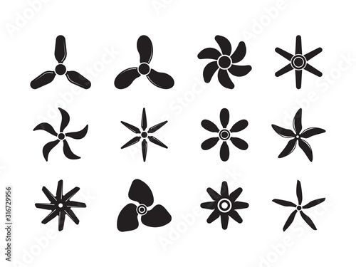 Plane propellers. Motion symbols jet aviation powerful icons ventilator circles vector badges collection. Illustration ventilator and propeller, wind rotation